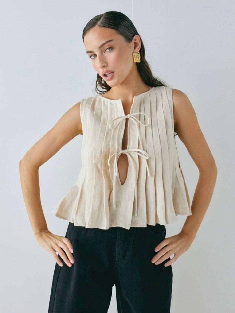 VRG GRL Valeria Linen Top - Oatmeal - Size 6 US / 10 AUS